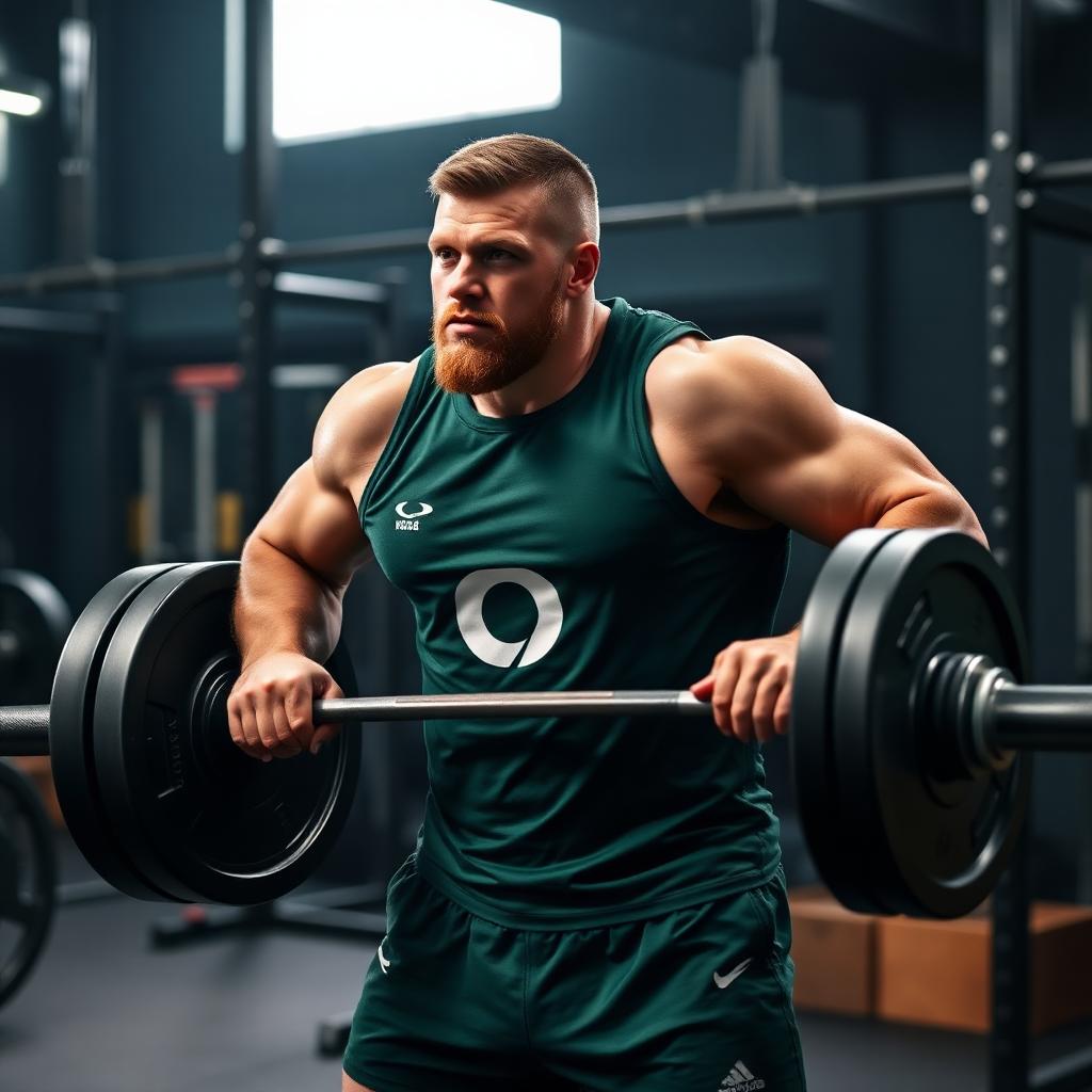 Irish rugby player strength training with a barbell