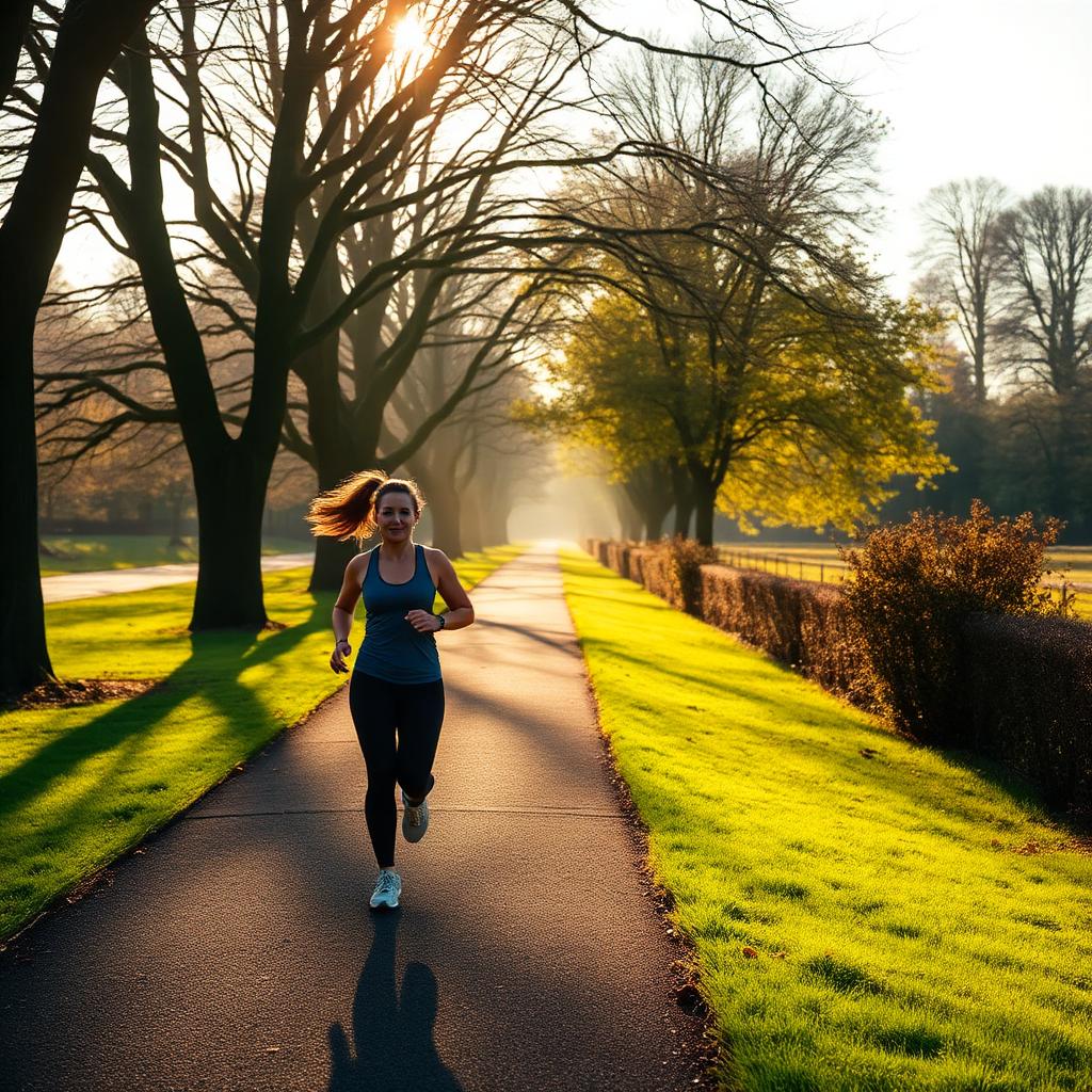 Woman running through Phoenix Park, Dublin