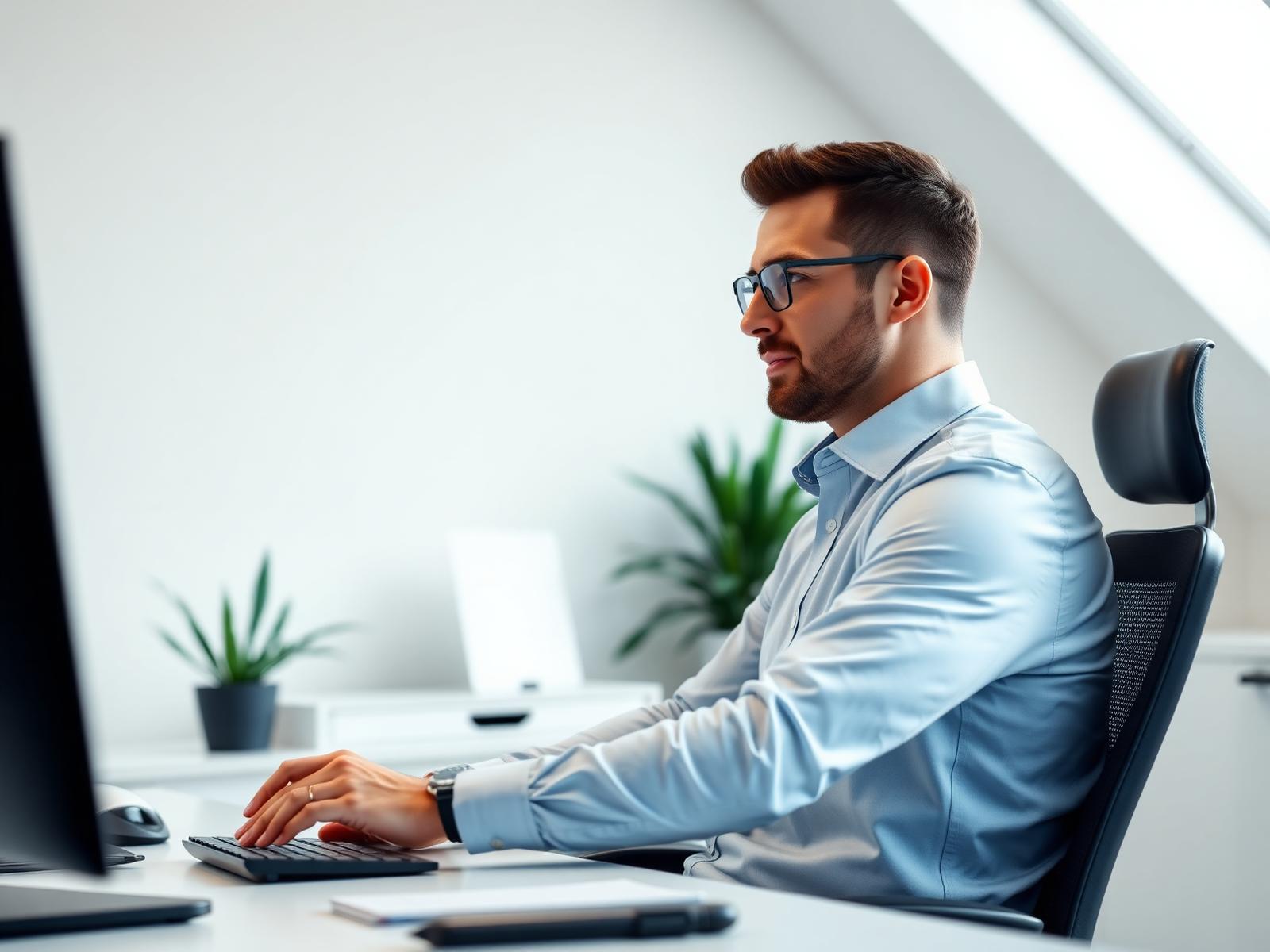 Professional with ergonomic desk posture