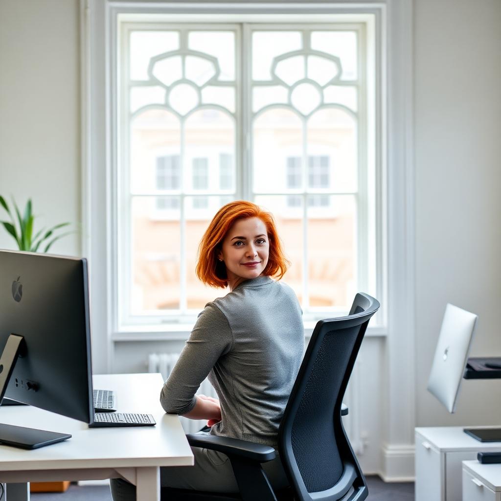 Irish office worker with good desk posture